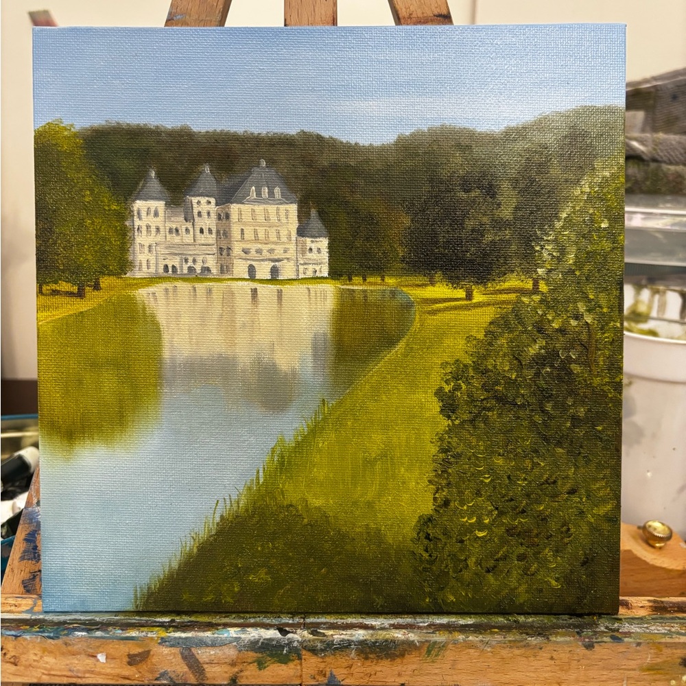 Elegant Landscape Painting with Green and Blue Hues